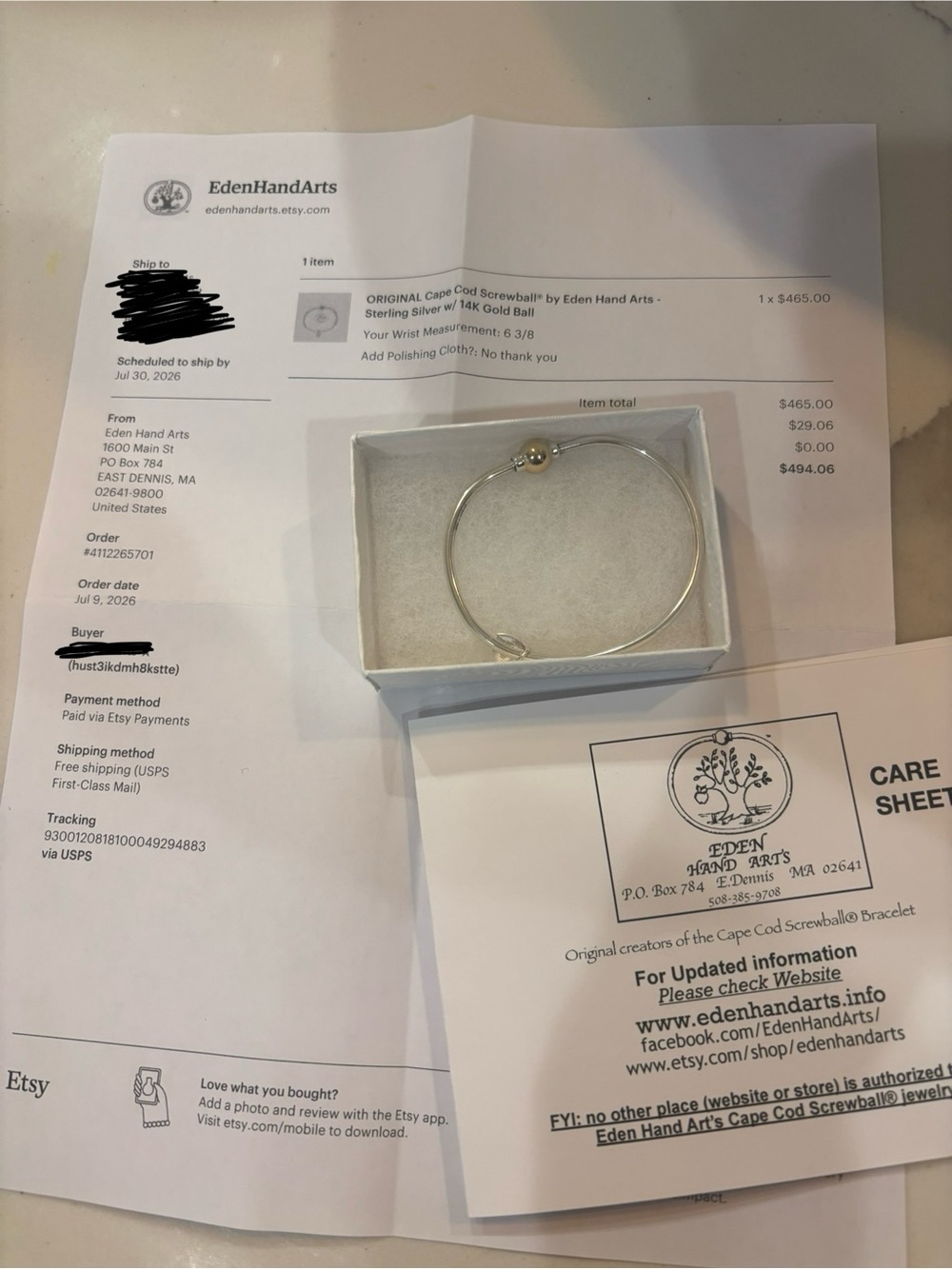 Eden Hand Arts Silver Bracelet with 14K Gold Accent Ball